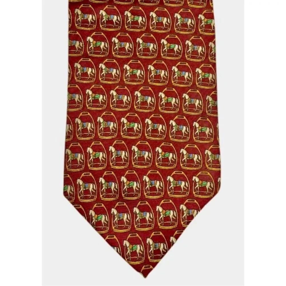 Gap Premium 100% Silk Men’s Tie Red Horse & Stirrups Pattern Equestrian Career